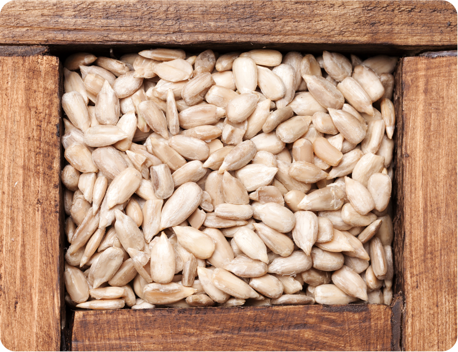 sunflower seeds in a wooden box 